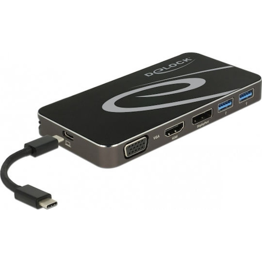DeLock USB-C Docking Station με HDMI/DisplayPort 4K PD και συνδεση 3 Οθονών Μαύρο (87773)