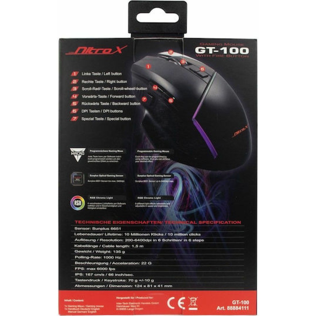 Inter-Tech Nitrox GT-100 RGB Gaming Ποντίκι 6400 DPI Μαύρο