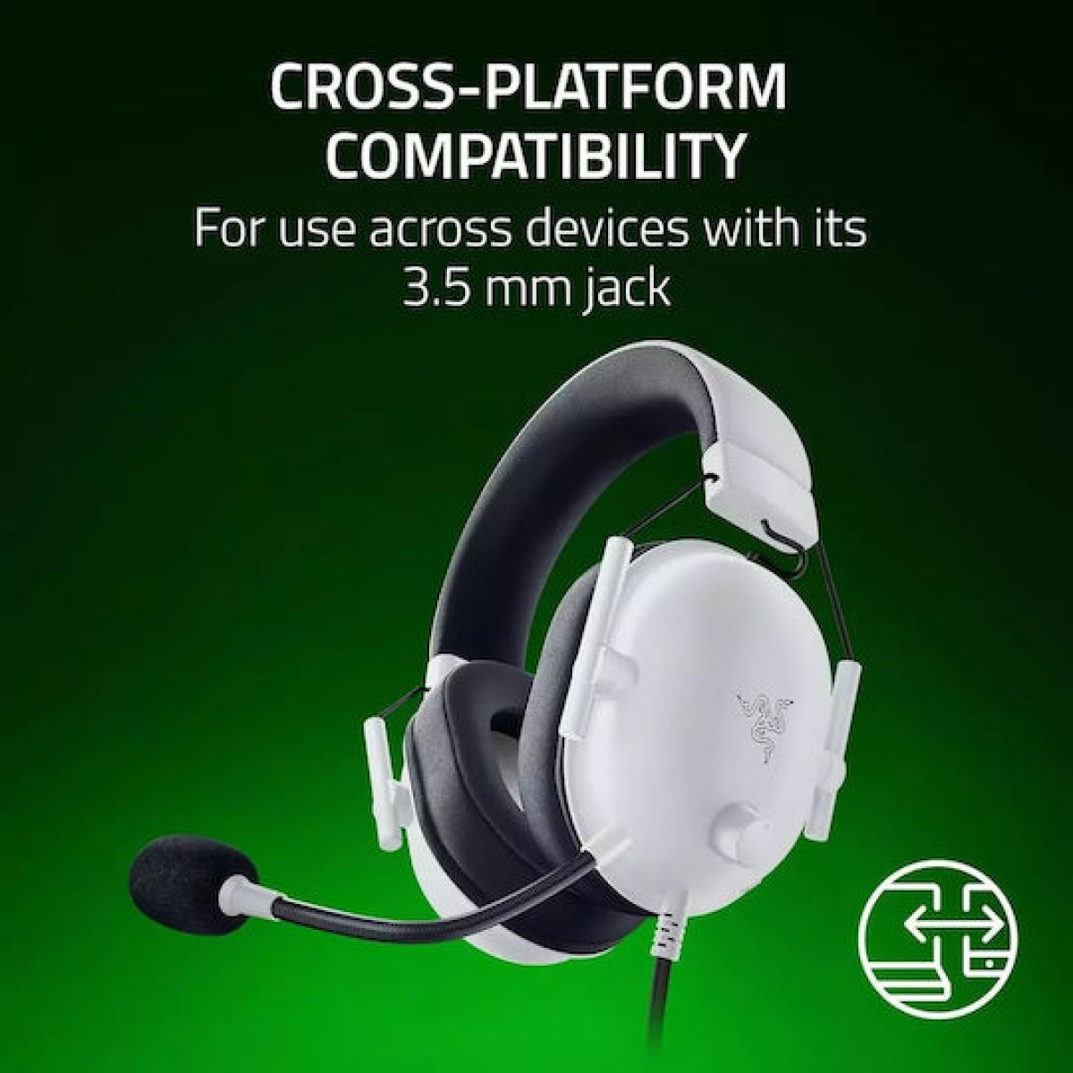 Razer BLACKSHARK V2 X Over Ear Gaming Headset με σύνδεση 3.5mm Λευκό