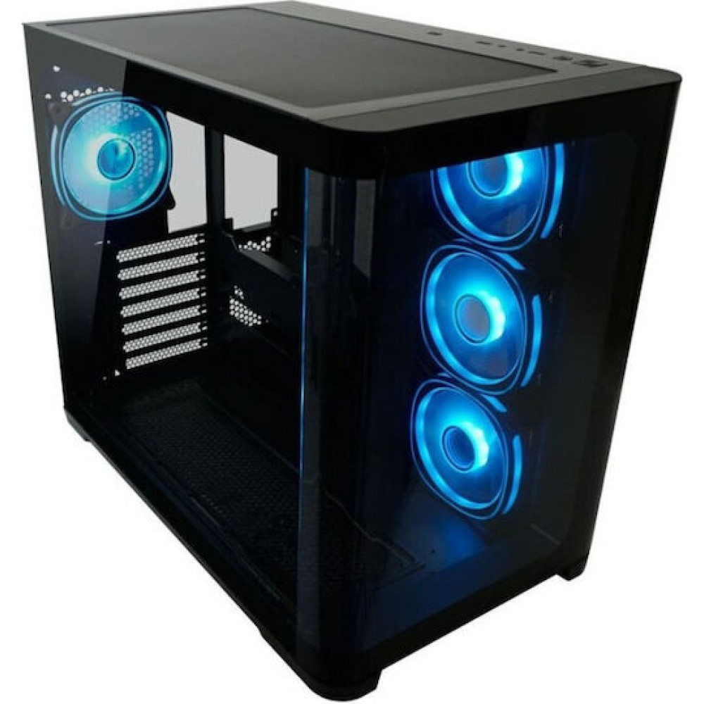 LC-Power Gaming 8001B Pro-Storm Light Midi Tower Κουτί Υπολογιστή με Πλαϊνό Παράθυρο και RGB Φωτισμό Μαύρο