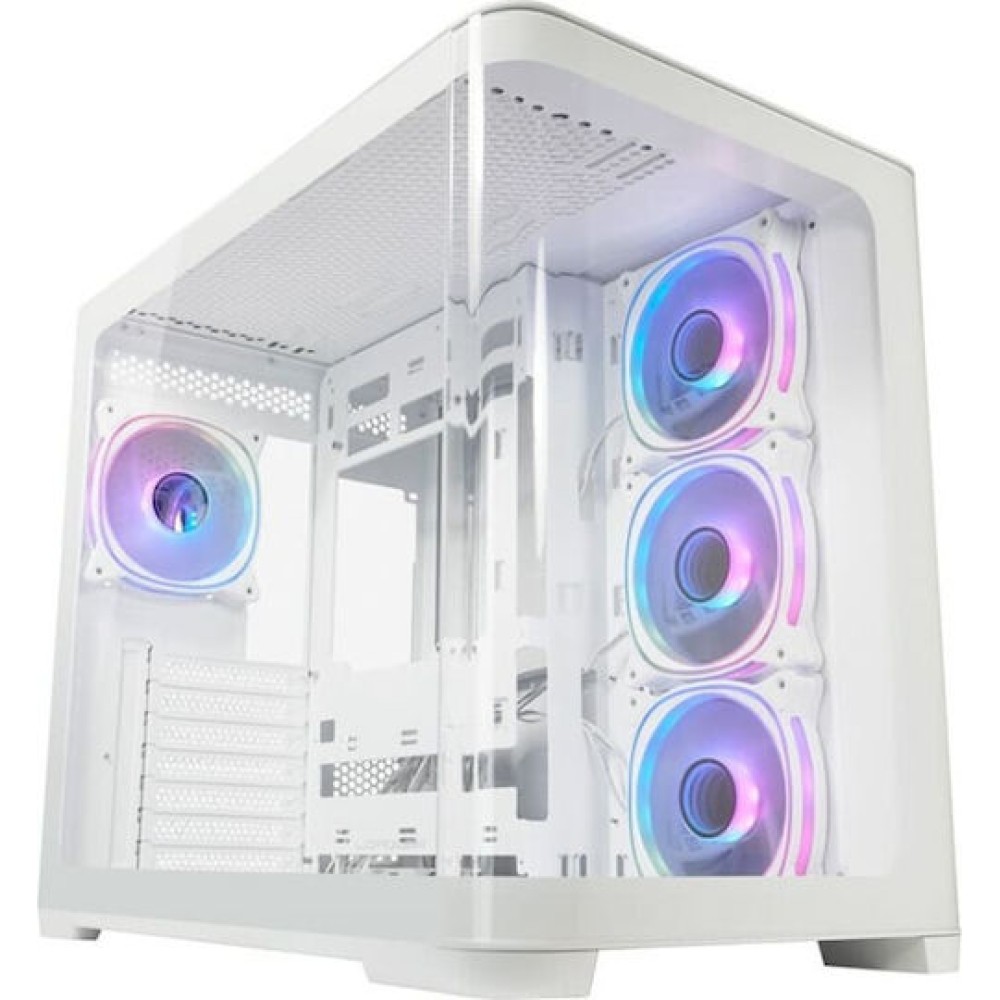 LC-Power Gaming 8001W Pro-Storm Light Midi Tower Κουτί Υπολογιστή με Πλαϊνό Παράθυρο και RGB Φωτισμό Λευκό