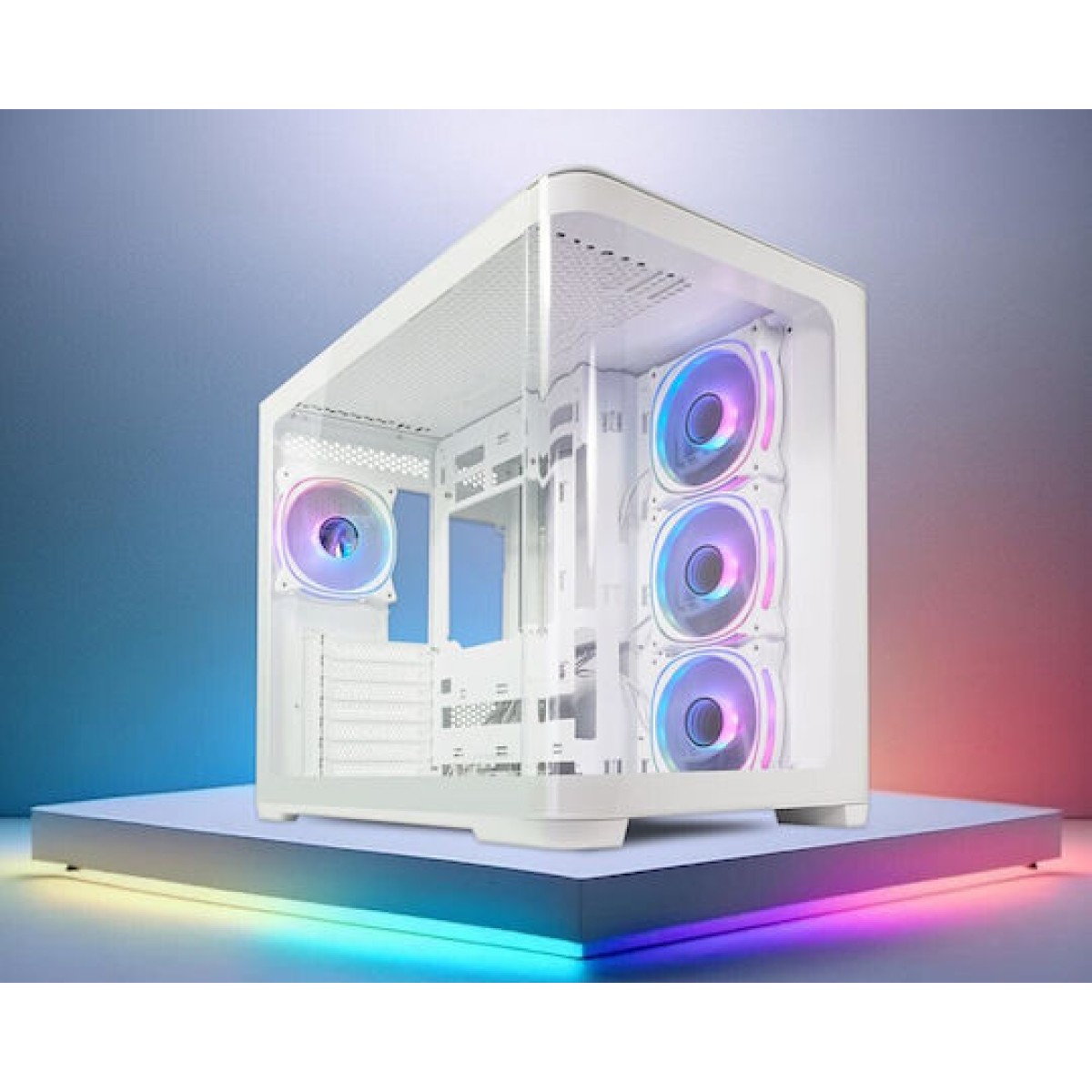 LC-Power Gaming 8001W Pro-Storm Light Midi Tower Κουτί Υπολογιστή με Πλαϊνό Παράθυρο και RGB Φωτισμό Λευκό