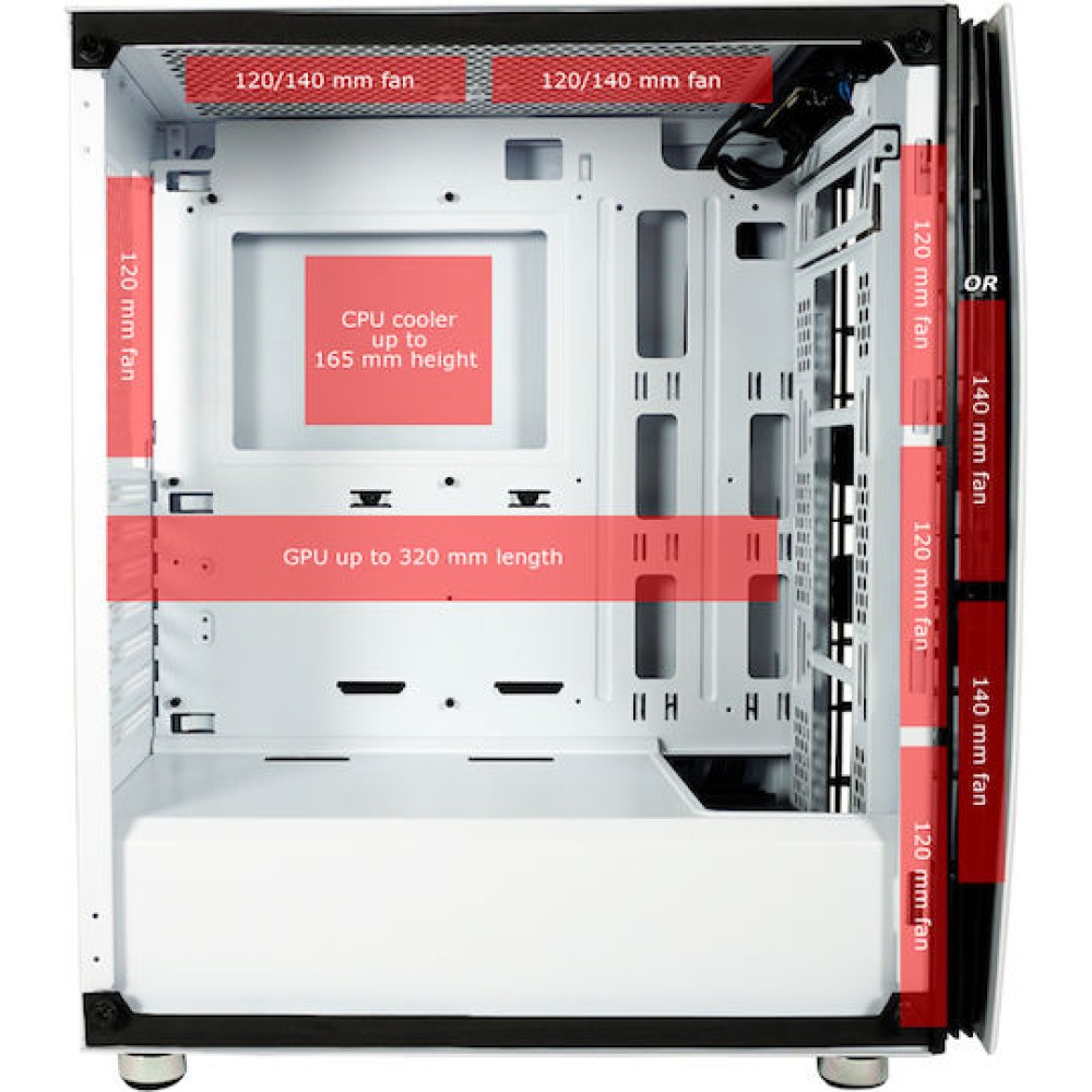 LC-Power Bright Sail X Gaming Midi Tower Κουτί Υπολογιστή με Πλαϊνό Παράθυρο Λευκό