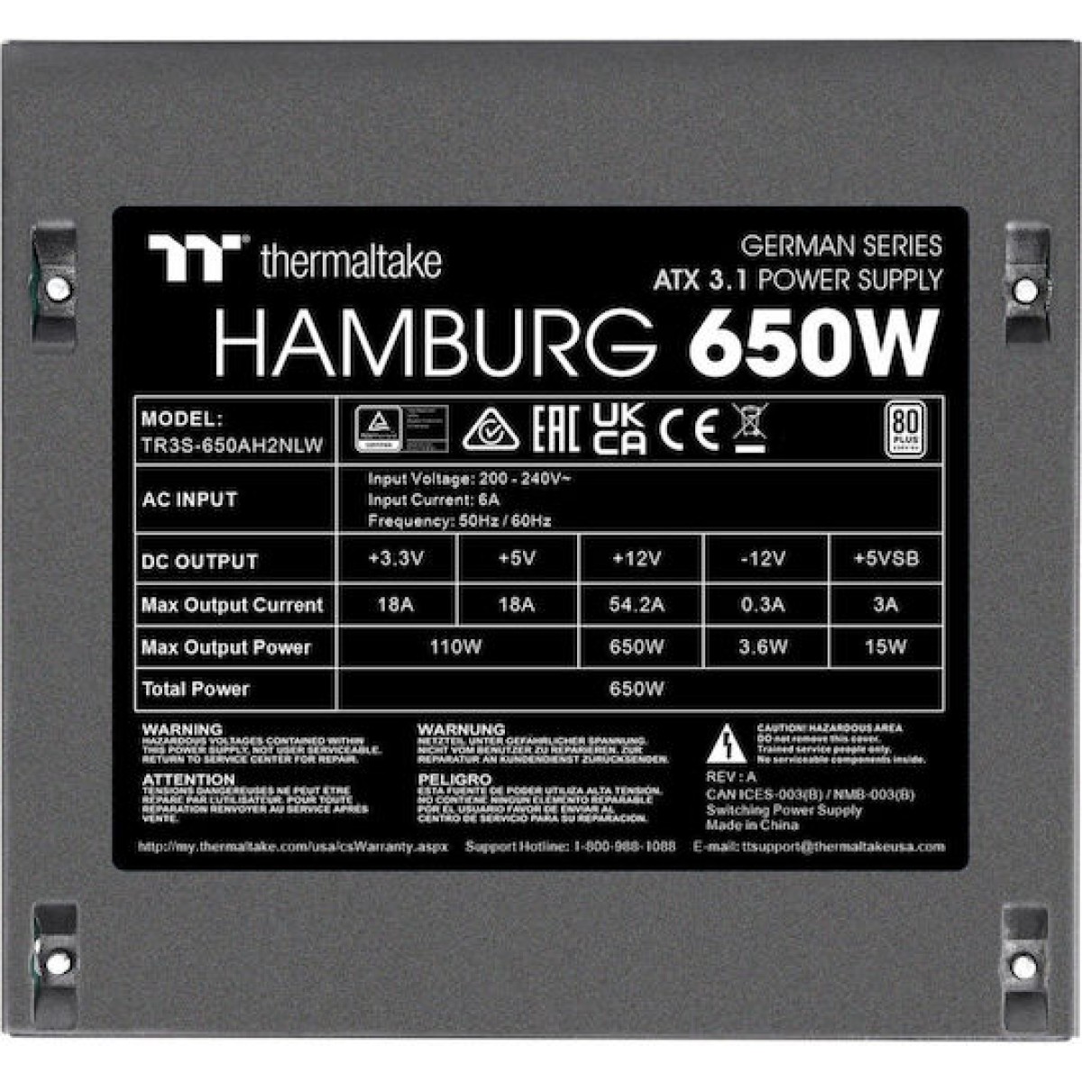 Thermaltake Hamburg 650W Μαύρο Τροφοδοτικό Υπολογιστή Full Wired