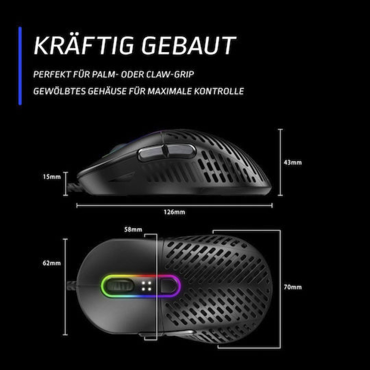 Mountain Makalu 67 RGB Gaming Ποντίκι 19000 DPI Μαύρο