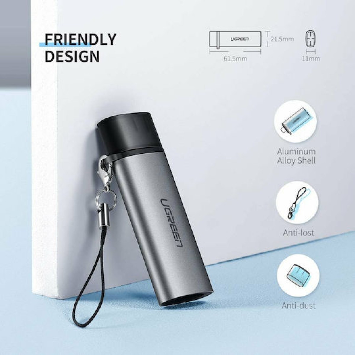 Ugreen Card Reader USB 3.1 Type-C για SD/microSD Γκρι