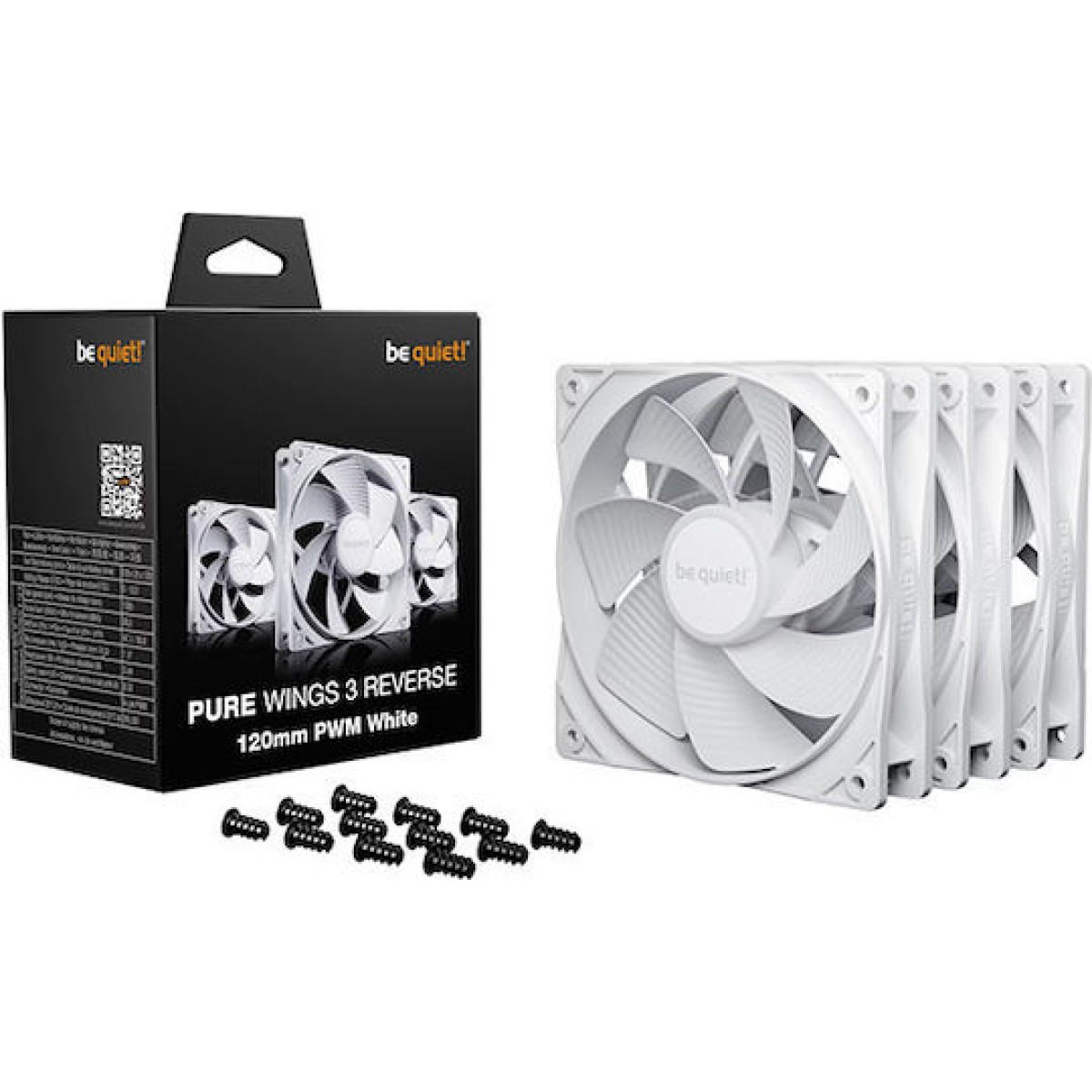 Be Quiet Pure Wings 3 Case Fan 120mm με Λευκό Φωτισμό και Σύνδεση 4-Pin PWM 3τμχ Λευκό