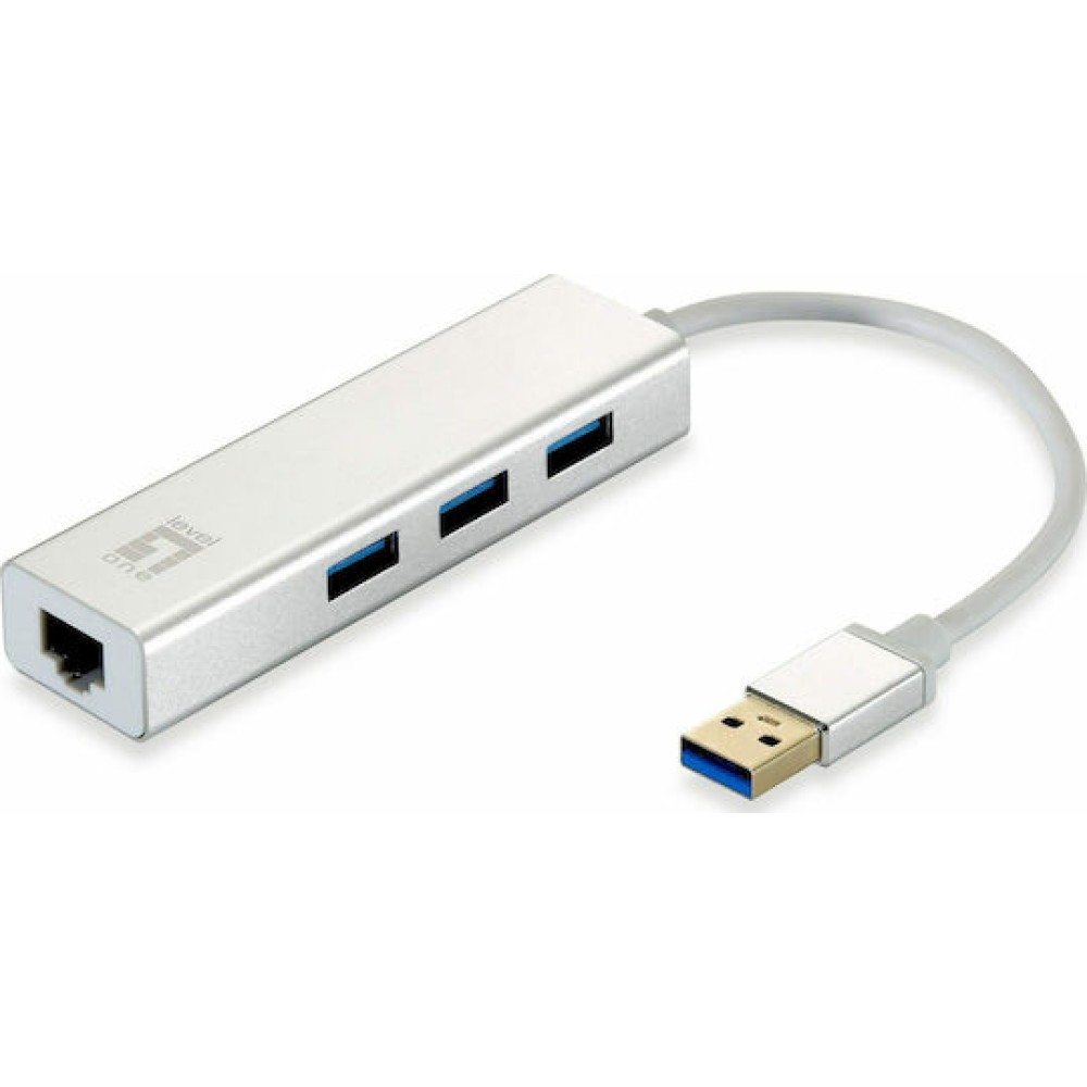Level One USB 3.0 Hub 3 Θυρών με σύνδεση USB-A / Ethernet Ασημί