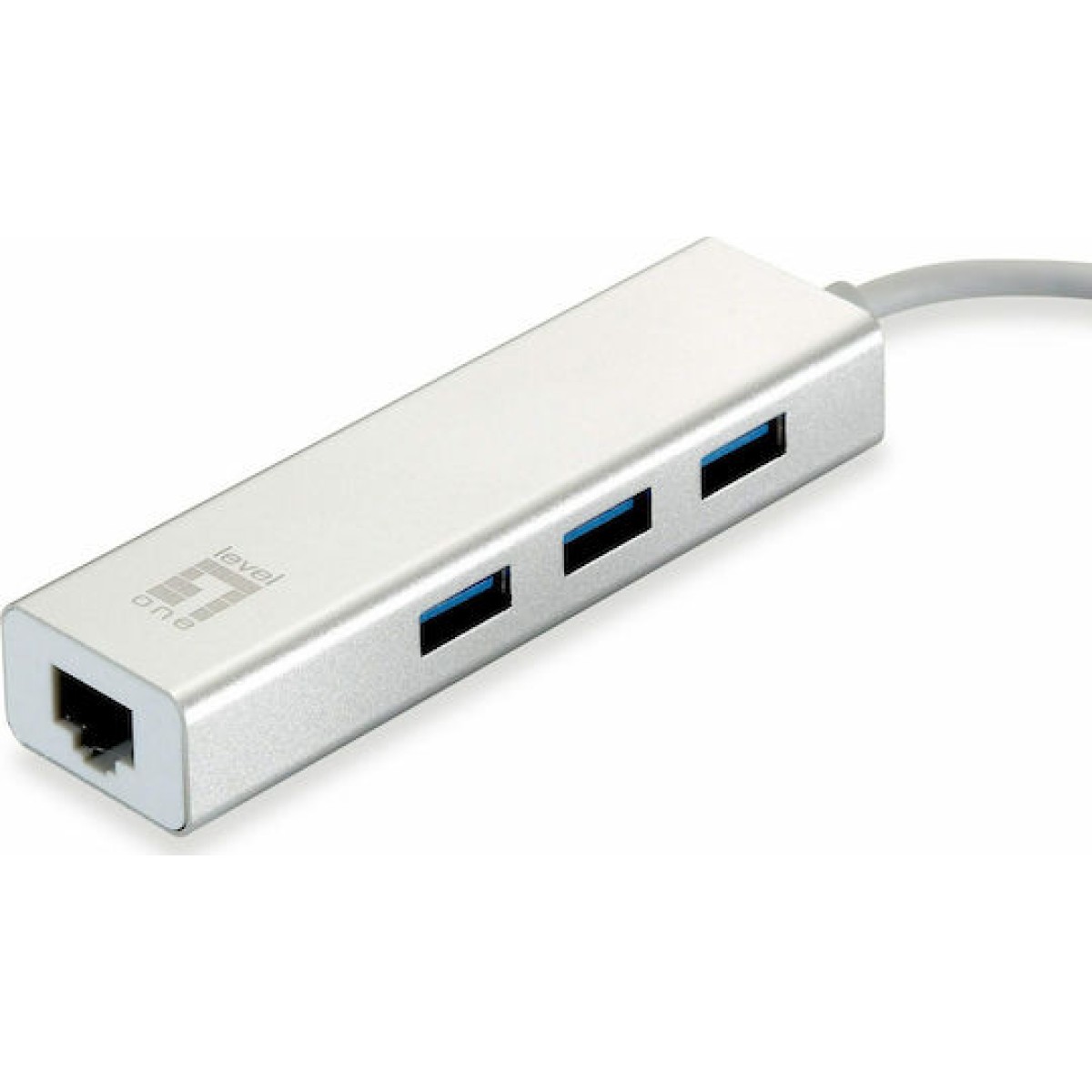 Level One USB 3.0 Hub 3 Θυρών με σύνδεση USB-A / Ethernet Ασημί