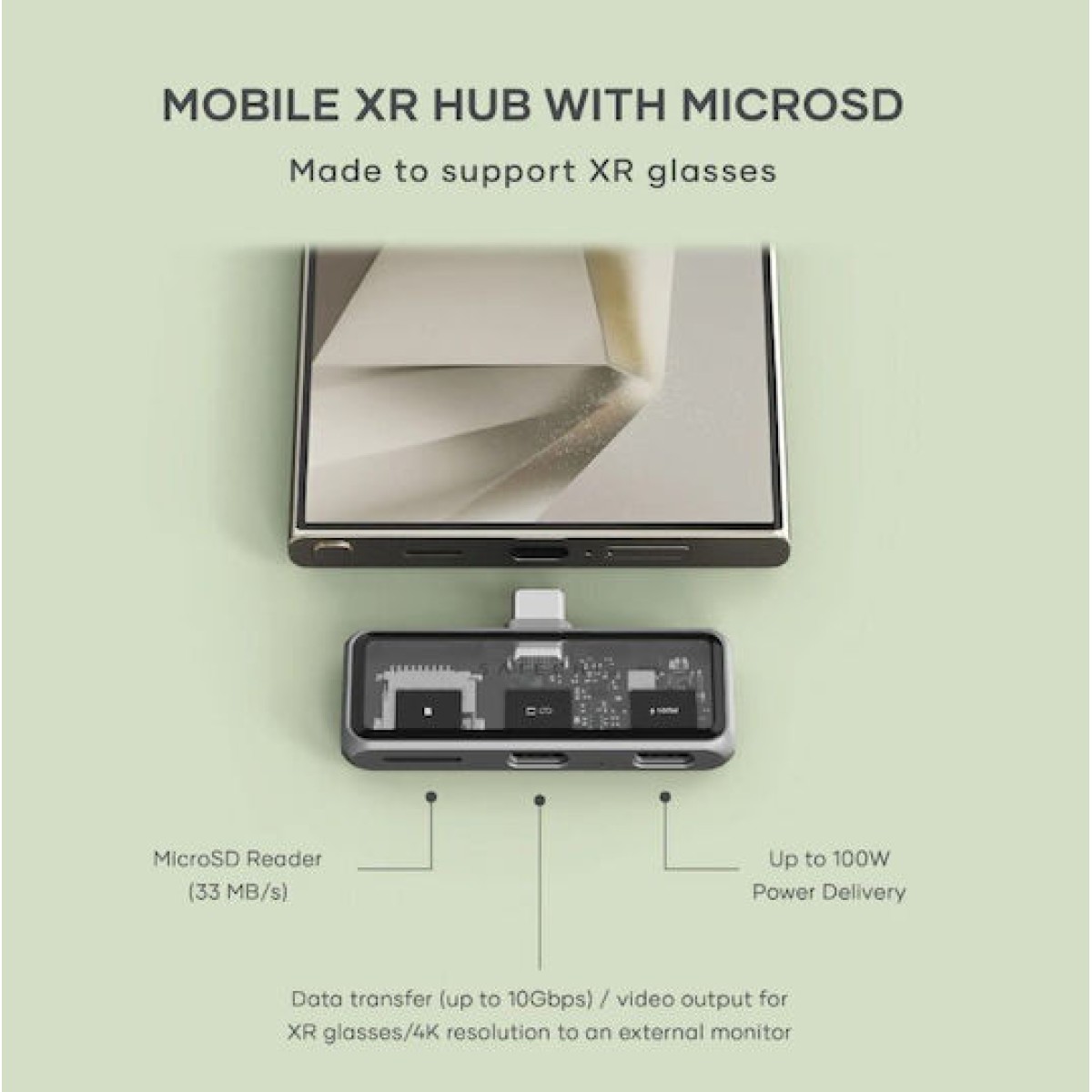 Αντάπτορας Satechi Mobile Xr Hub Microsd Reader Γυαλιά Ar Xr Type-c Male 1 X Type-c 100w 1 X Type-c 10gbps 4k@60hz 1 X Microsd Space Grey St-hxrsdm