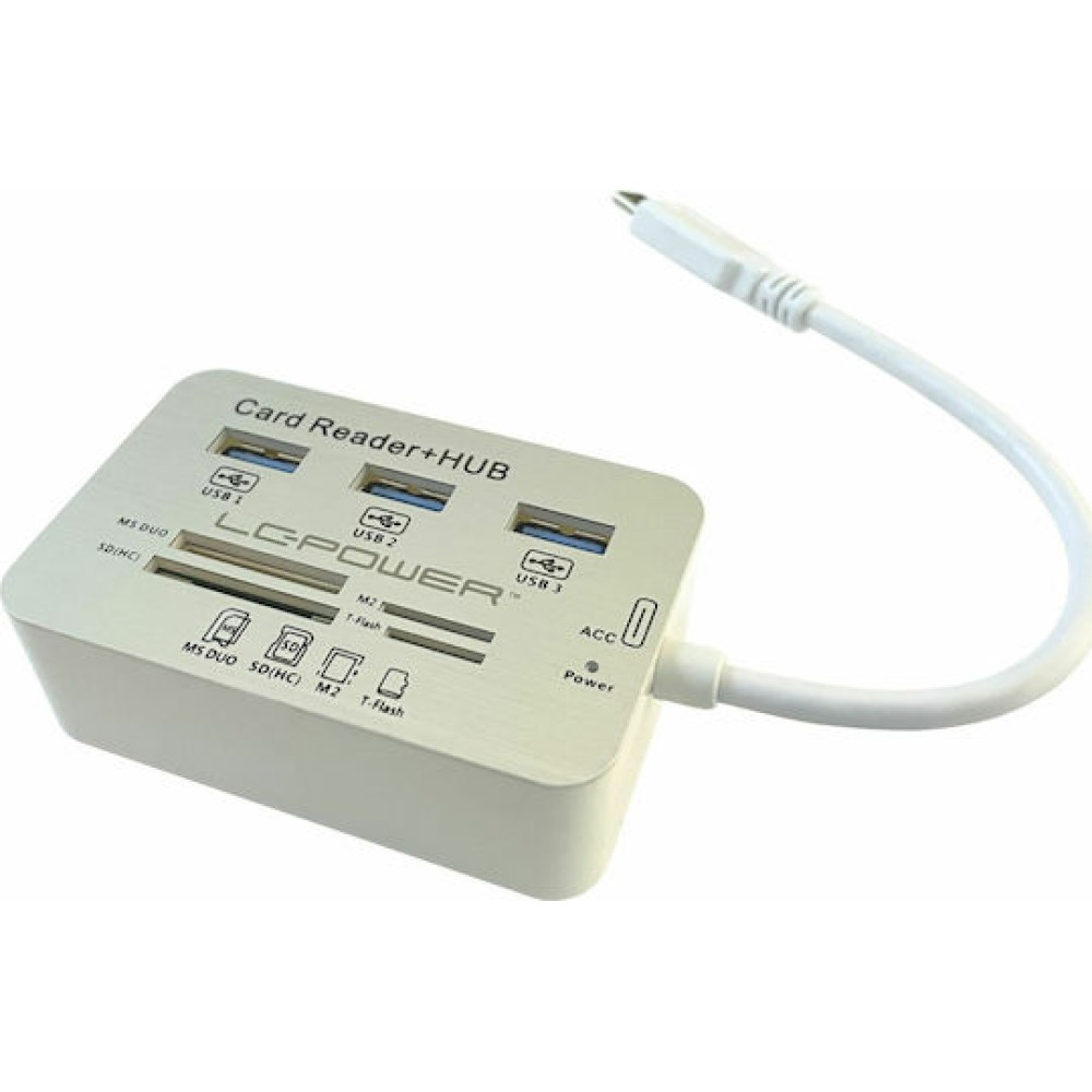 LC-Power USB 3.0 Hub 3 Θυρών με σύνδεση USB-C Λευκό