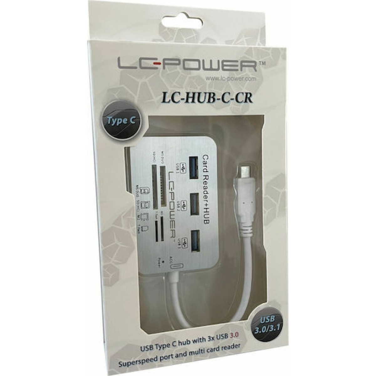 LC-Power USB 3.0 Hub 3 Θυρών με σύνδεση USB-C Λευκό