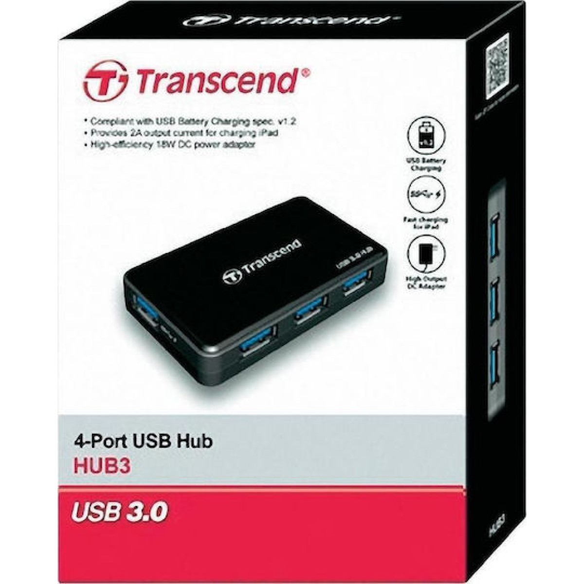 Transcend HUB3 USB 3.0 Hub 4 Θυρών με σύνδεση USB-A και Εξωτερική Παροχή Ρεύματος