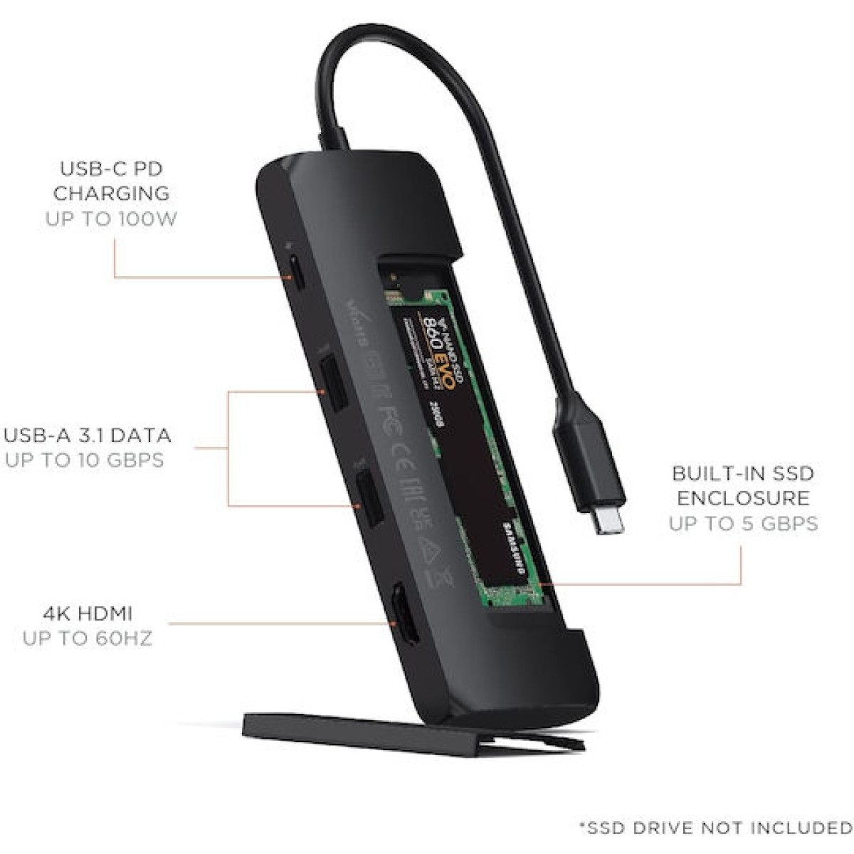 Satechi Hybrid USB-C Docking Station με HDMI 4K PD Μαύρο