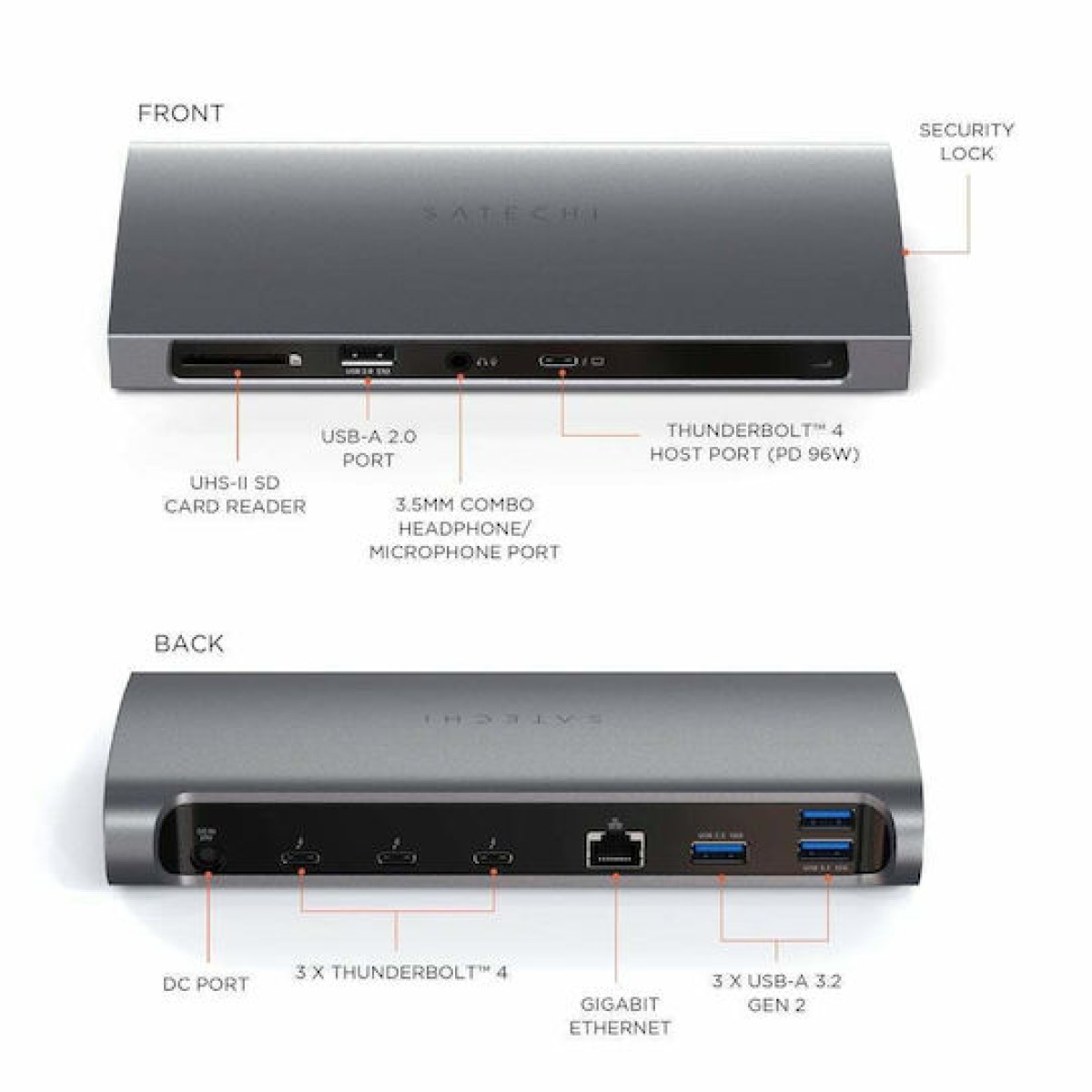Satechi USB-C Docking Station με 4K PD Ethernet και συνδεση 2 Οθονών Γκρι (ST-UCT4DM)