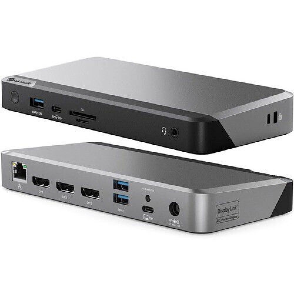 Alogic DX3 USB-C Docking Station με DisplayPort 4K PD Ethernet και σύνδεση 3 Οθονών Ασημί