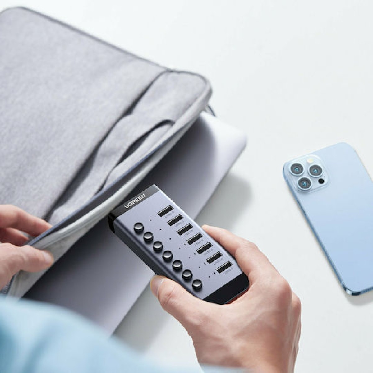 Ugreen Βάση Φόρτισης με 7 Θύρες USB-A και Καλώδιο USB-C Power Delivery σε Γκρι χρώμα (CM481)