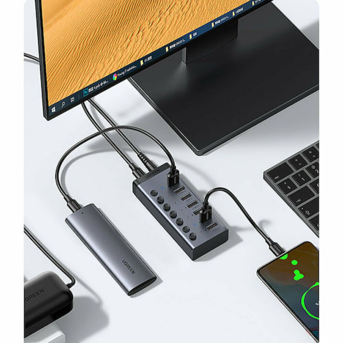Ugreen Βάση Φόρτισης με 7 Θύρες USB-A και Καλώδιο USB-C Power Delivery σε Γκρι χρώμα (CM481)