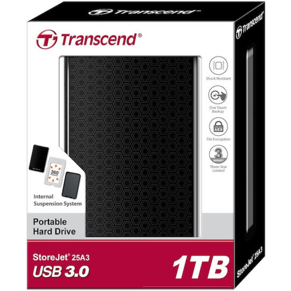 Transcend StoreJet 25A3 USB 3.0 Εξωτερικός HDD 1TB 2.5