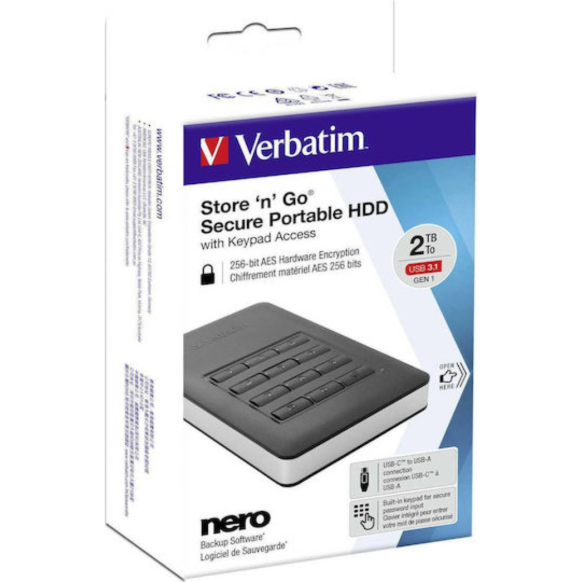 Verbatim Store 'n' Go Secure with Keypad Access USB 3.1 Εξωτερικός HDD 2TB 2.5