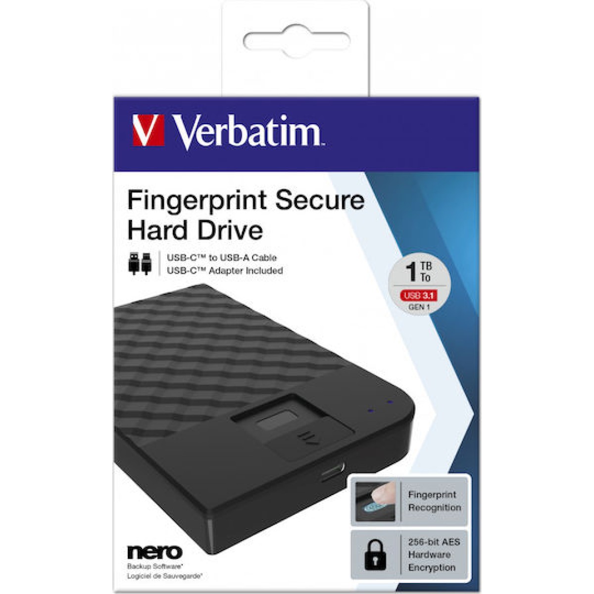 Verbatim Fingerprint Secure USB 3.1 / USB-C Εξωτερικός HDD 2TB 2.5