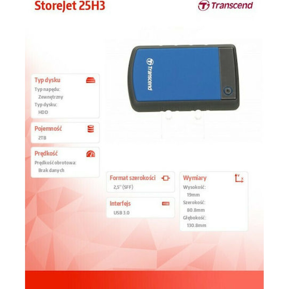 Transcend StoreJet 25H3 USB 3.0 Εξωτερικός HDD 2TB 2.5