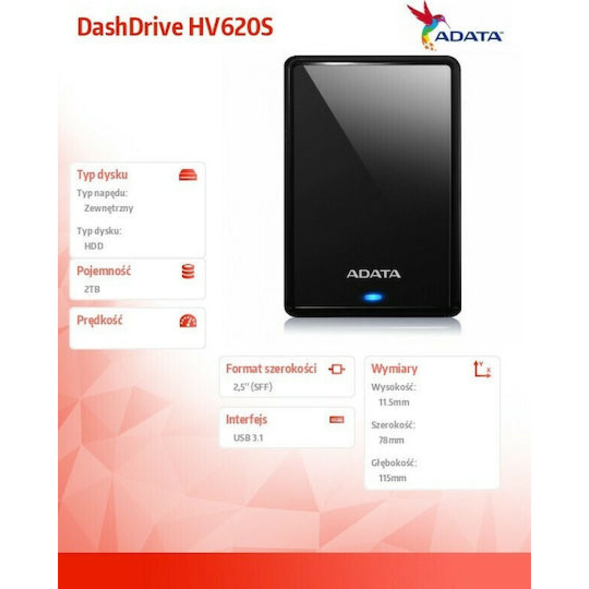 Adata HV620S USB 3.0 Εξωτερικός HDD 2TB 2.5