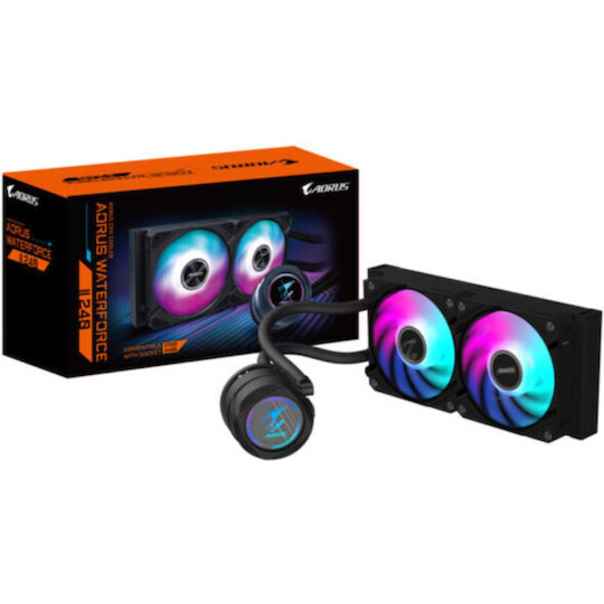 Gigabyte AORUS Waterforce II 240 Υδρόψυξη Επεξεργαστή Διπλού Ανεμιστήρα 120mm για Socket AM4/AM5/1700/1200 με ARGB Φωτισμό