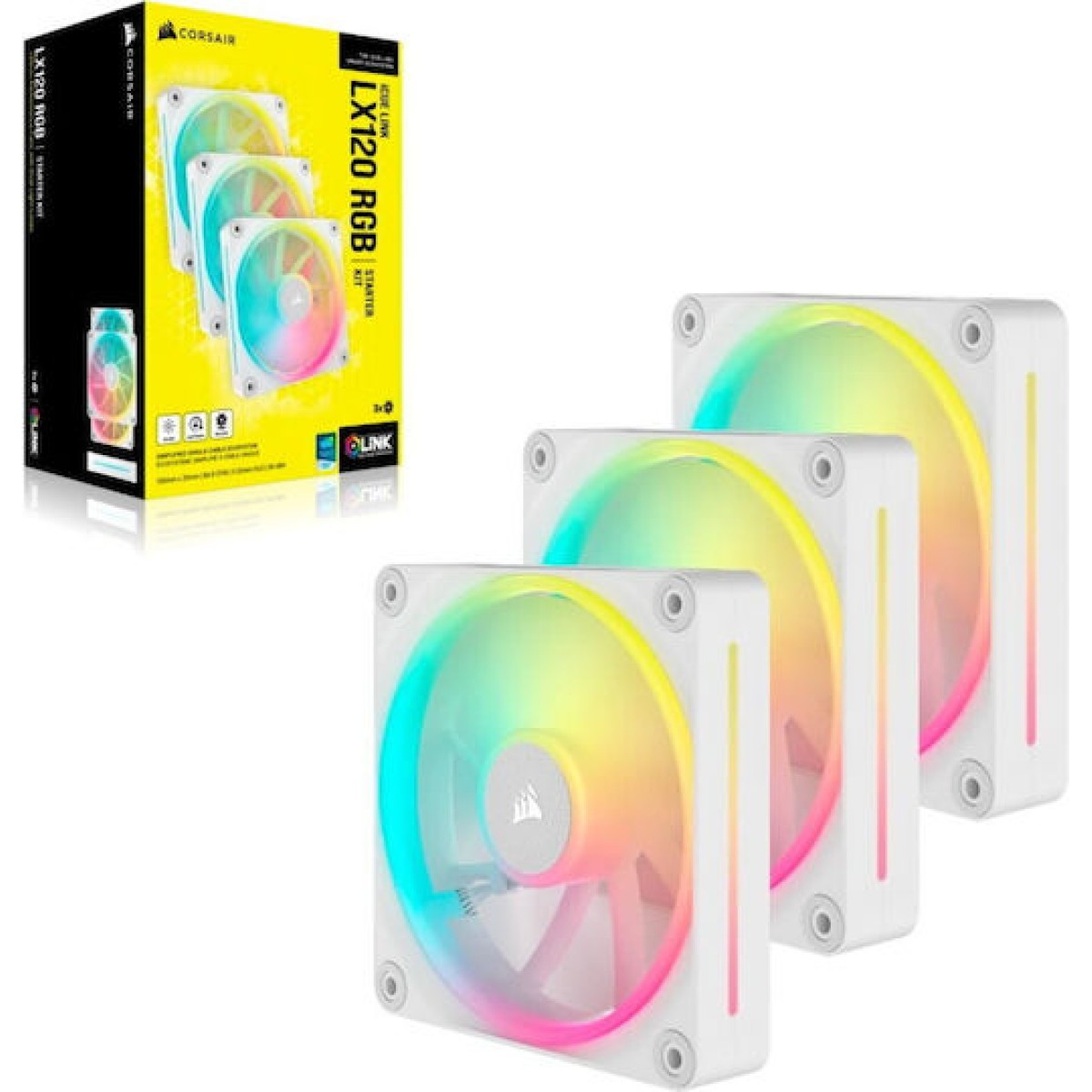 Corsair iCue Link LX120 Case Fan με RGB Φωτισμό και Σύνδεση 4-Pin PWM 3τμχ Λευκό