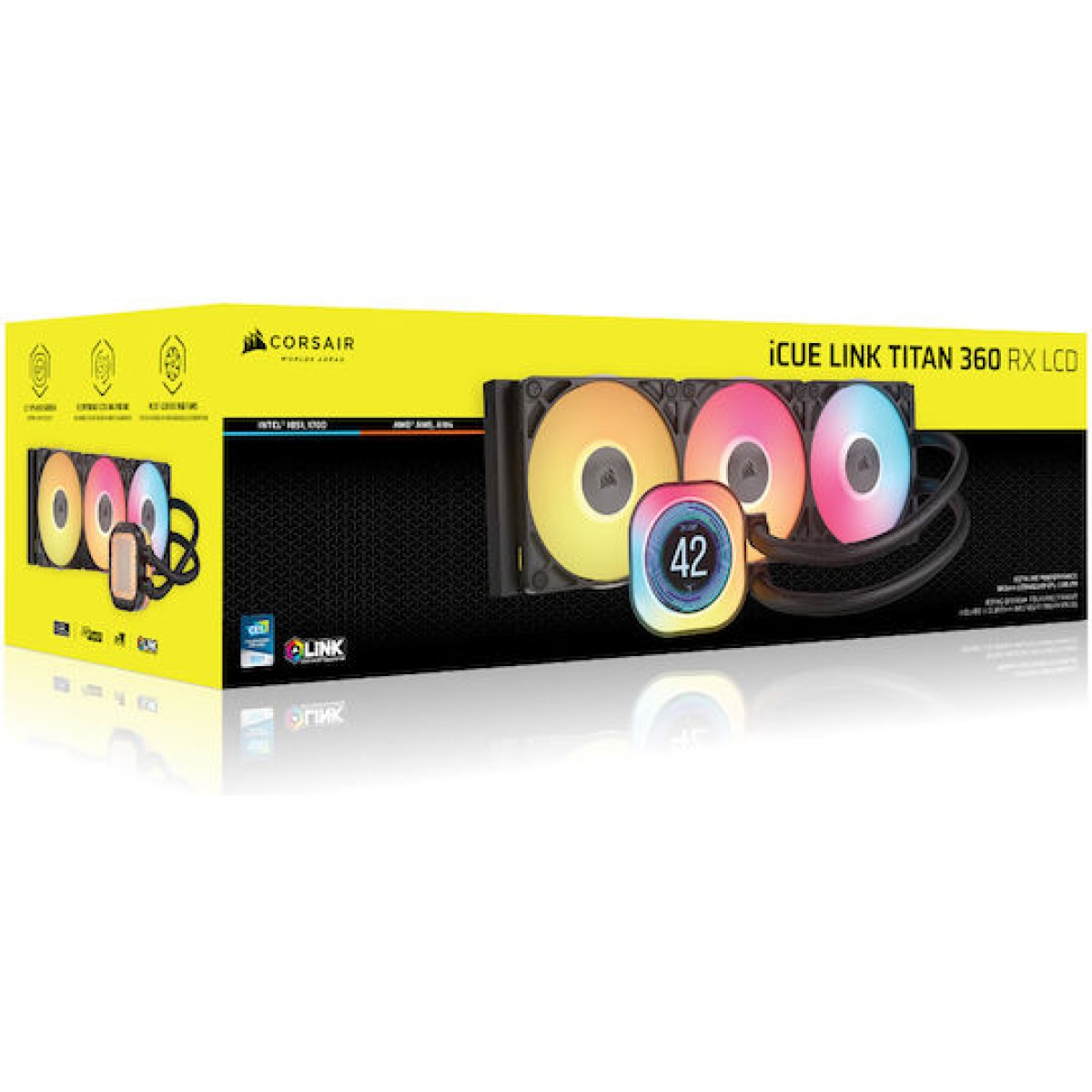 Corsair iCUE LINK TITAN 360 RX LCD Υδρόψυξη Επεξεργαστή Τριπλού Ανεμιστήρα 120mm για Socket AM4/AM5/1700 με RGB Φωτισμό