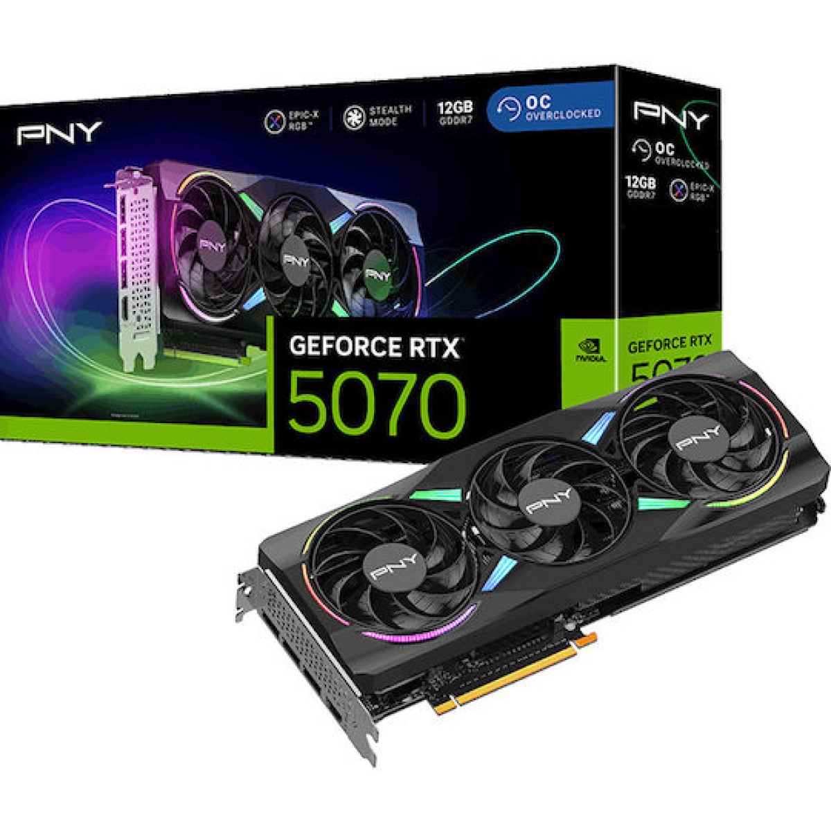 PNY GeForce RTX 5070 12GB GDDR7 ARGB EPIC-X RGB OC Triple Fan Κάρτα Γραφικών