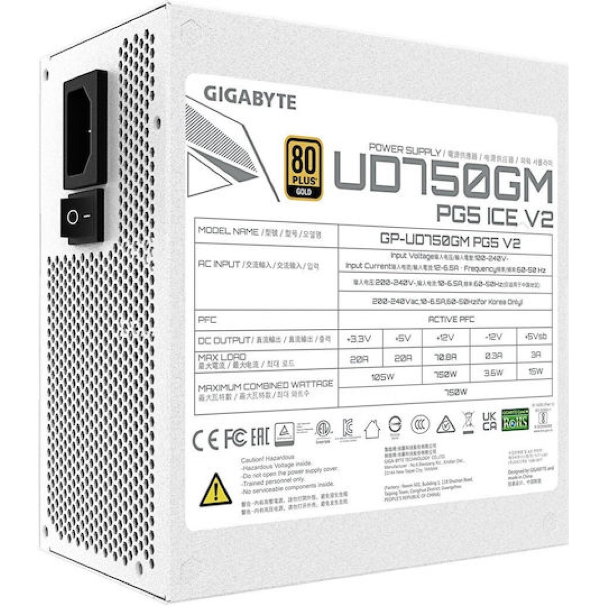 Gigabyte UD750GM rev. 2.0 750W Λευκό Τροφοδοτικό Υπολογιστή Full Modular 80 Plus Gold