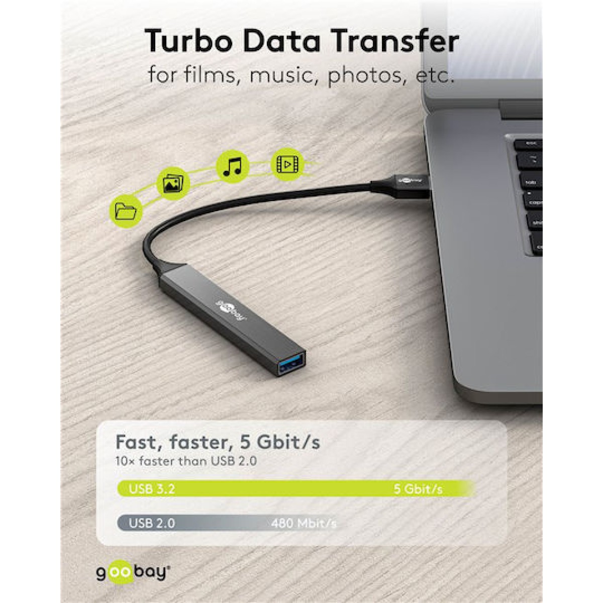 Goobay USB 3.2 Hub 4 Θυρών με σύνδεση USB-A Γκρι