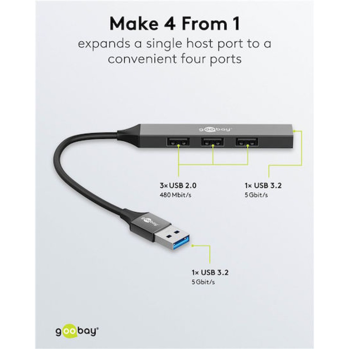 Goobay USB 3.2 Hub 4 Θυρών με σύνδεση USB-A Γκρι