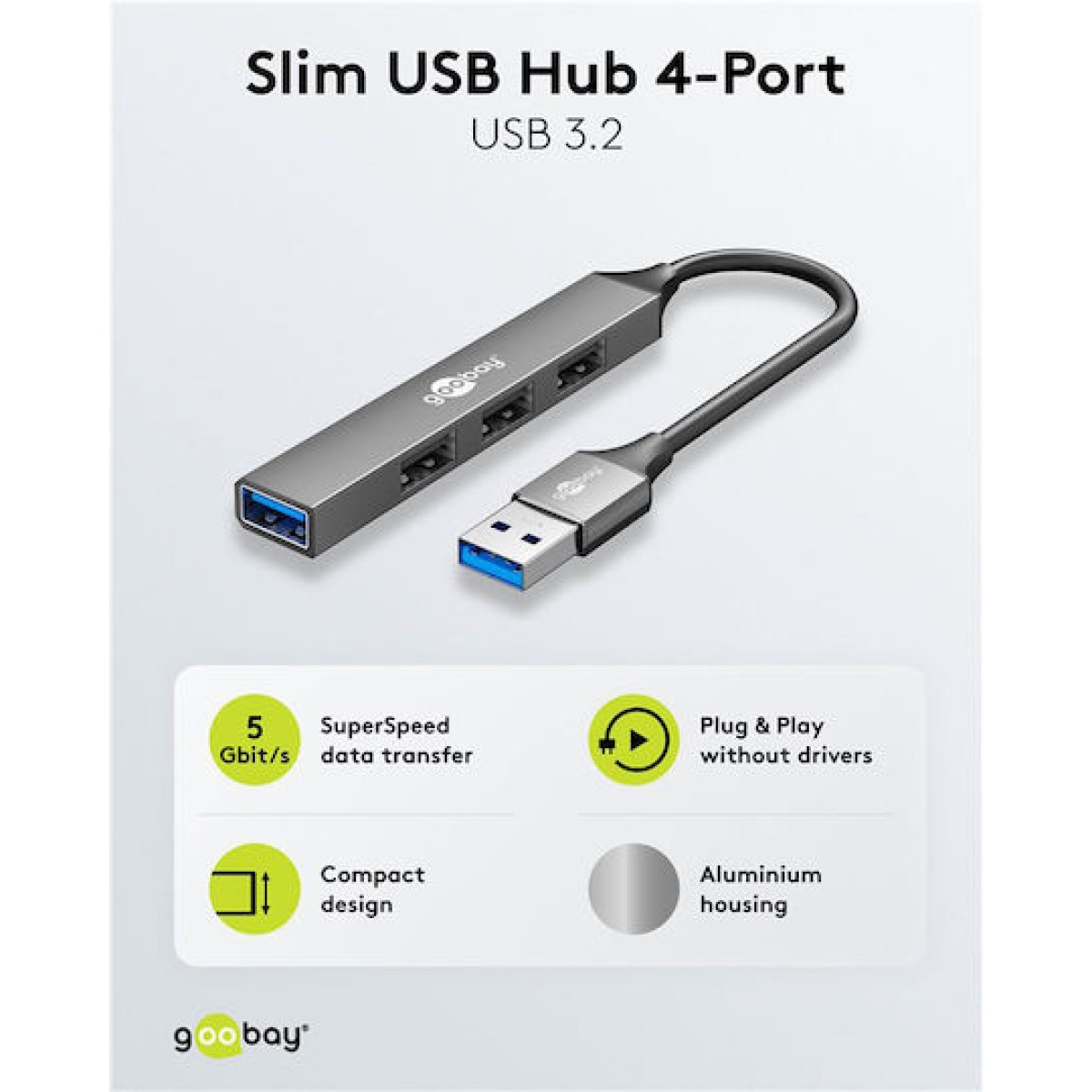 Goobay USB 3.2 Hub 4 Θυρών με σύνδεση USB-A Γκρι