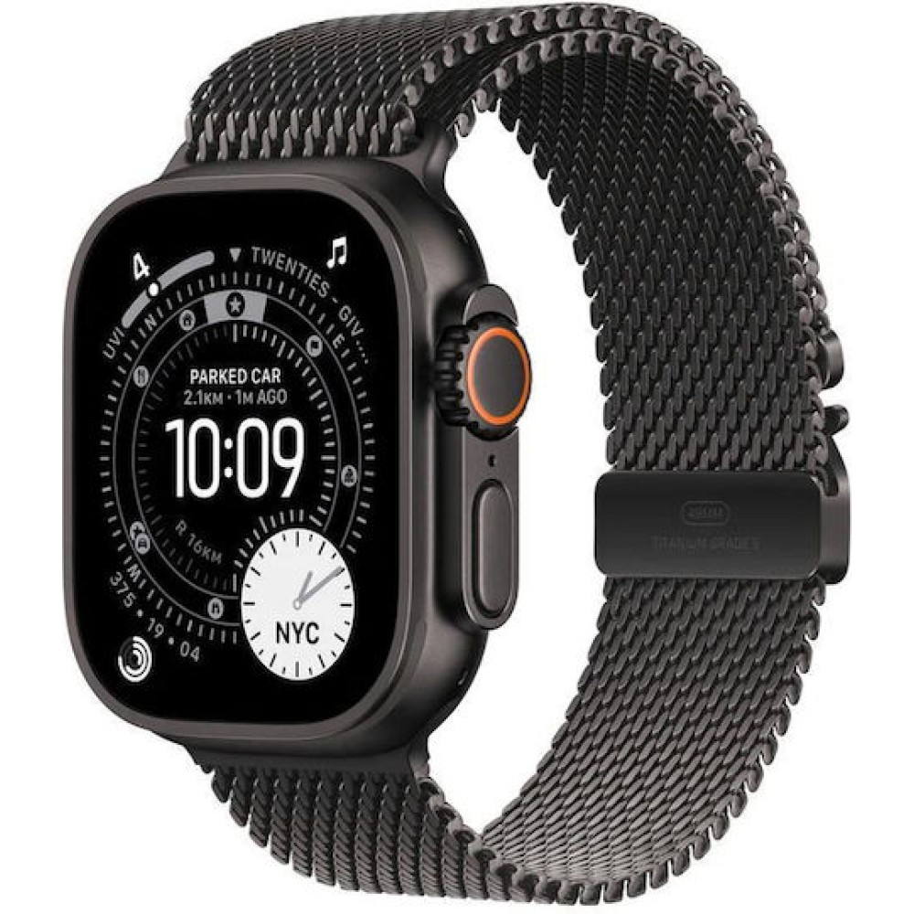 Apple Watch Ultra 3 Titanium 49mm Αδιάβροχο με eSIM και Παλμογράφο (Black Titanium Case with Black Titanium Milanese Loop - Small)