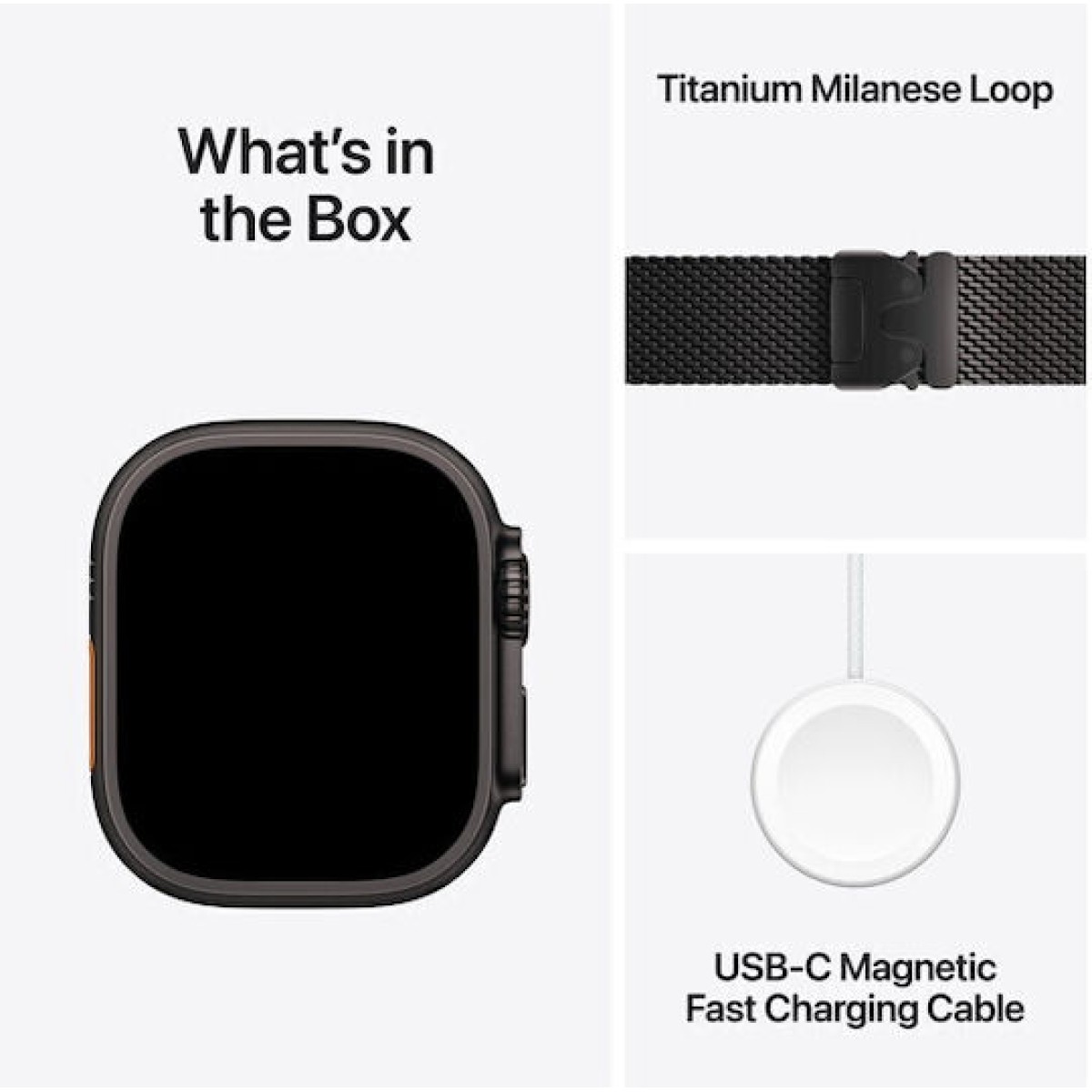 Apple Watch Ultra 3 Titanium 49mm Αδιάβροχο με eSIM και Παλμογράφο (Black Titanium Case with Black Titanium Milanese Loop - Small)