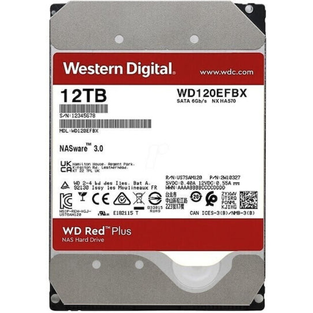 Western Digital Red Plus 12TB HDD Σκληρός Δίσκος 3.5\