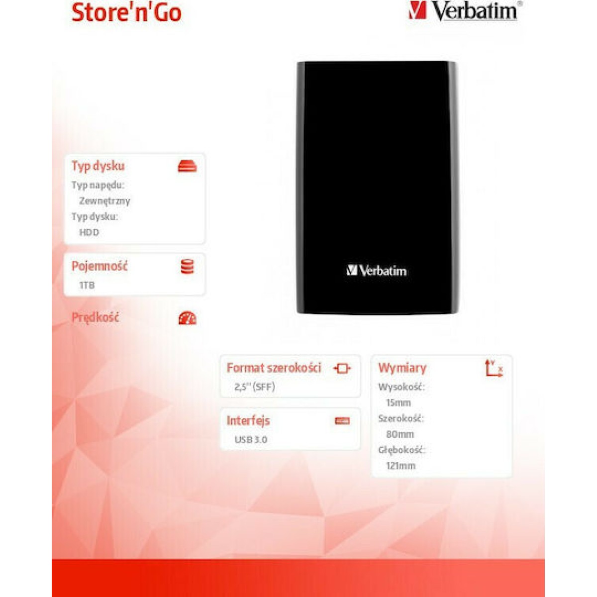 Verbatim Store \'n\' Go USB 3.0 Εξωτερικός HDD 1TB 2.5\