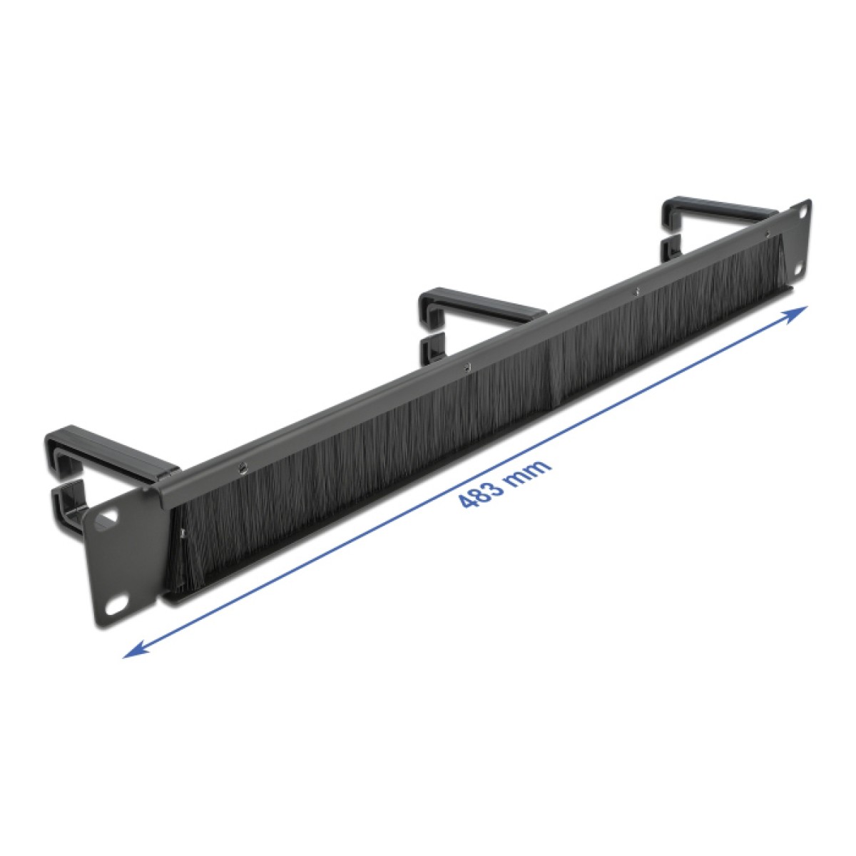 DELOCK cable management 66488, 19"/1U rack, 3x γάντζοι & βούρτσα, μαύρο
