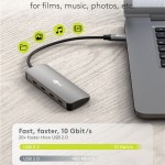 GOOBAY USB hub 76565, 4x θυρών, USB 3.2, 10Gbps, USB-C σύνδεση, γκρι