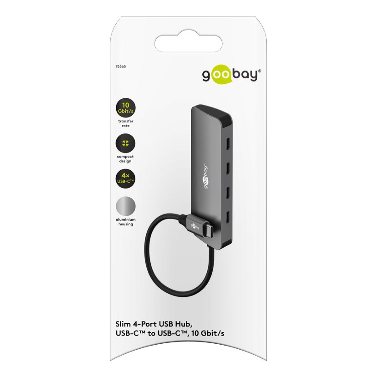 GOOBAY USB hub 76565, 4x θυρών, USB 3.2, 10Gbps, USB-C σύνδεση, γκρι