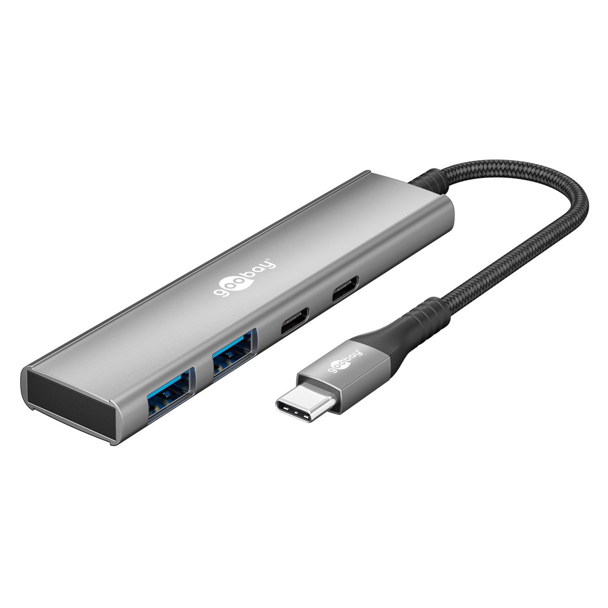 GOOBAY USB hub 76563, 4x θυρών, USB 3.2, 5Gbps, USB-C σύνδεση, γκρι