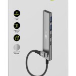 GOOBAY USB hub 76563, 4x θυρών, USB 3.2, 5Gbps, USB-C σύνδεση, γκρι