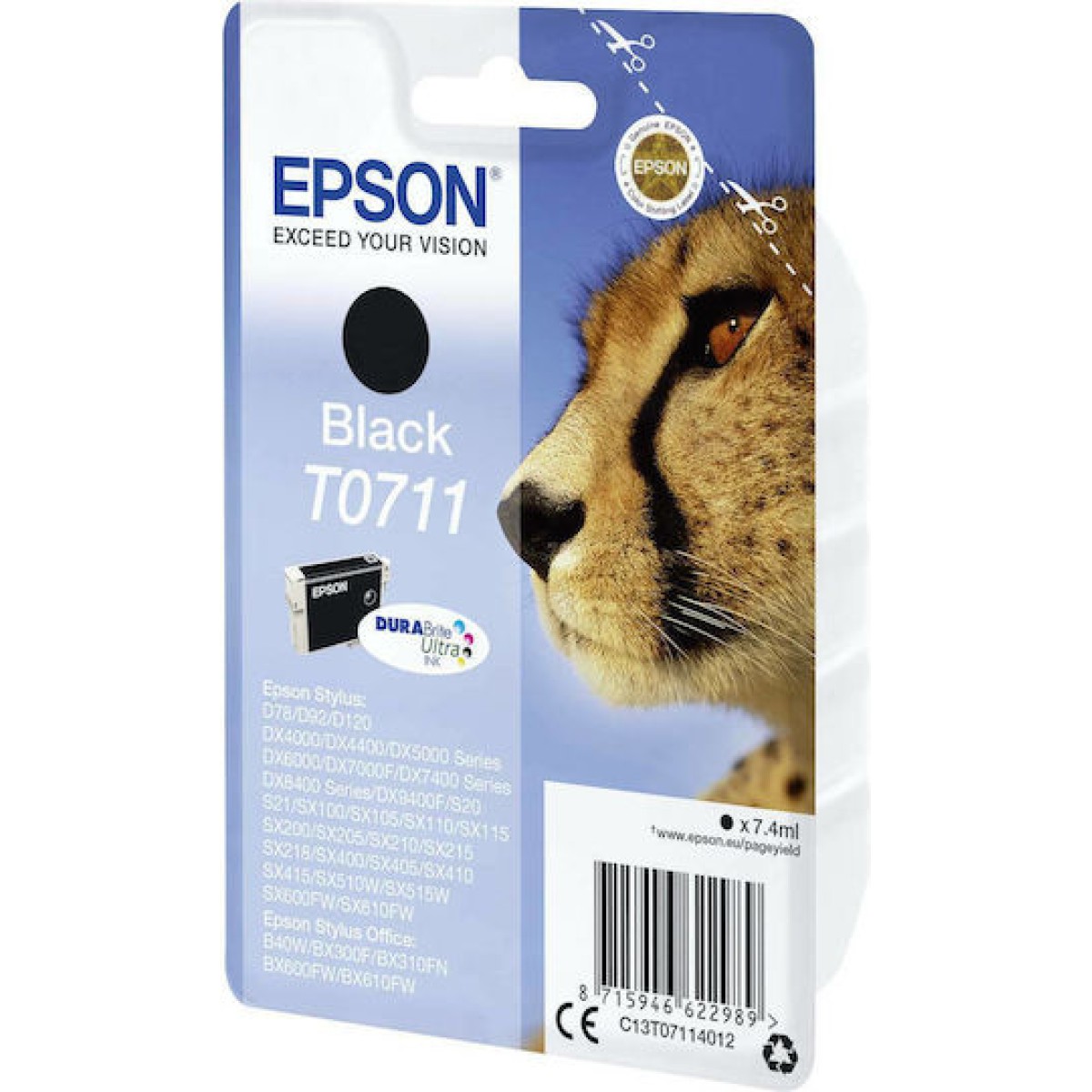 Epson T0711 Γνήσιο Μελάνι Εκτυπωτή InkJet Μαύρο (C13T07114010 C13T07114012)