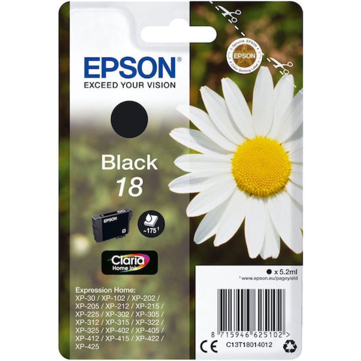 Epson 18 Γνήσιο Μελάνι Εκτυπωτή InkJet Μαύρο (C13T18014010 C13T18014012)
