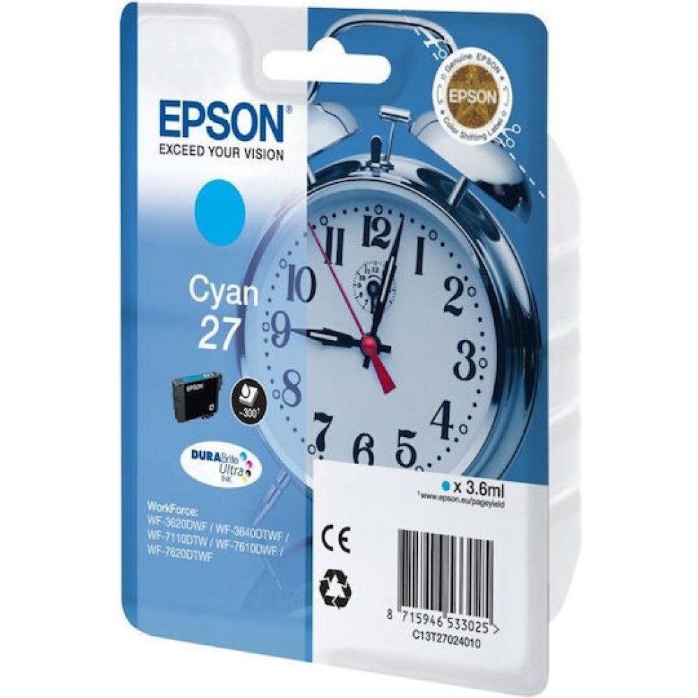 Epson 27 Γνήσιο Μελάνι Εκτυπωτή InkJet Κυανό (C13T27024010 C13T27024012)
