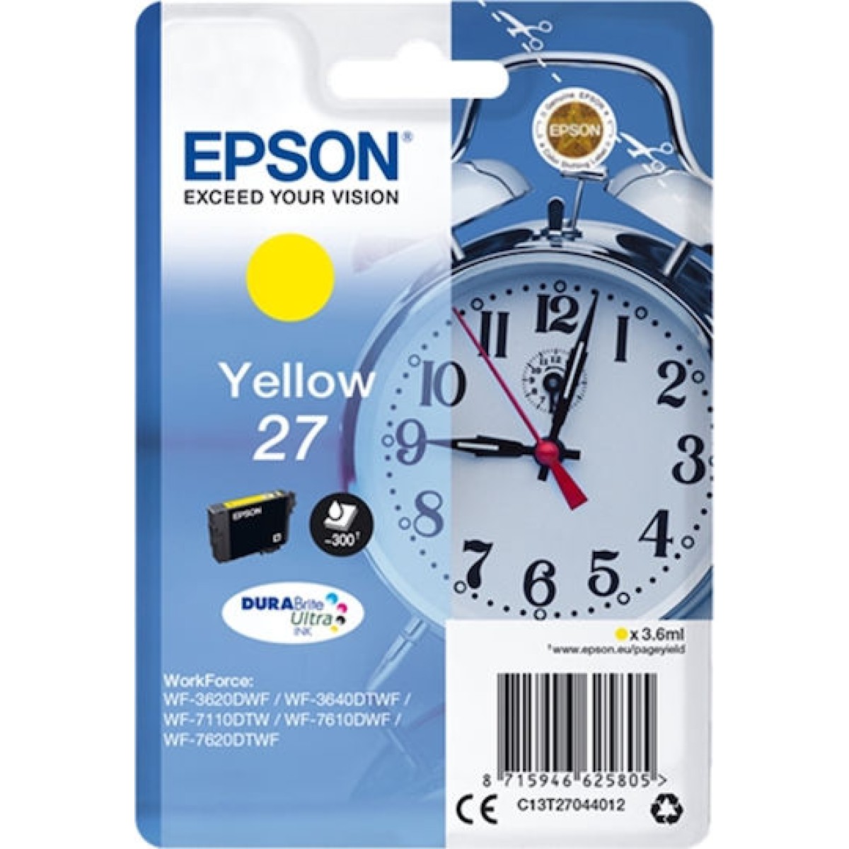 Epson 27 Γνήσιο Μελάνι Εκτυπωτή InkJet Κίτρινο (C13T27044010 C13T27044012)