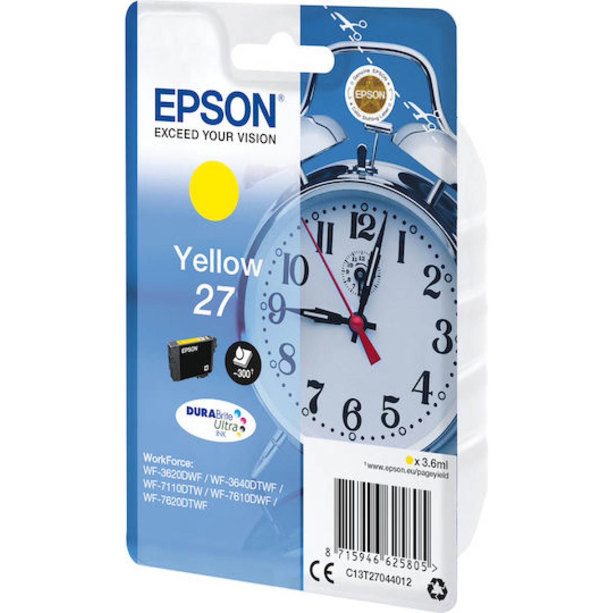 Epson 27 Γνήσιο Μελάνι Εκτυπωτή InkJet Κίτρινο (C13T27044010 C13T27044012)