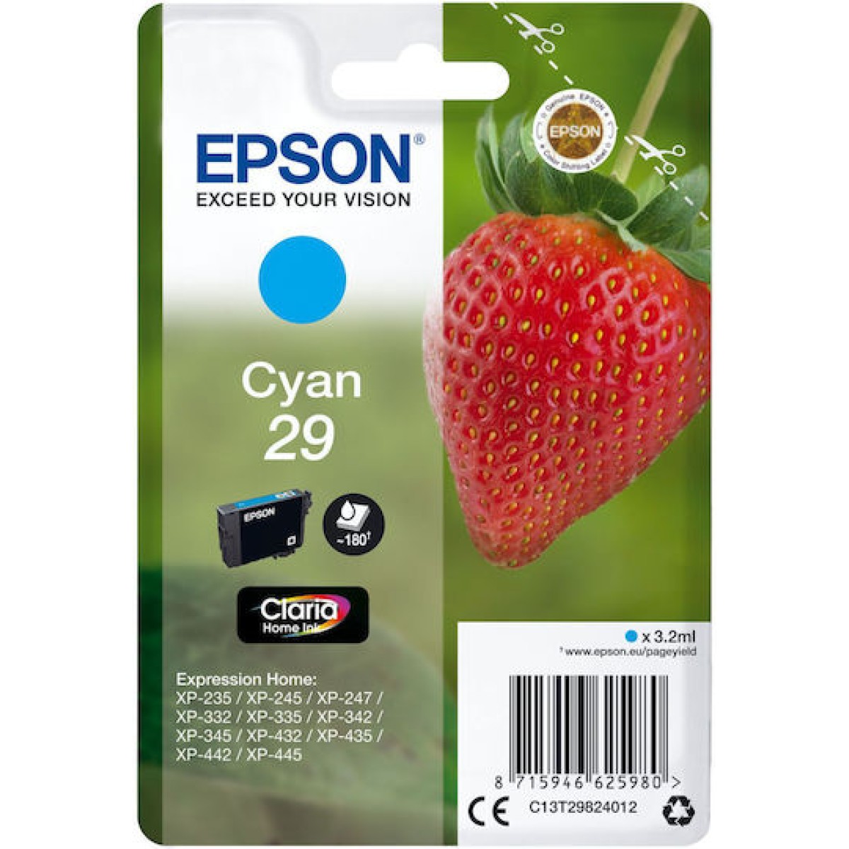 Epson 29 Γνήσιο Μελάνι Εκτυπωτή InkJet Κυανό (C13T29824010 C13T29824012)